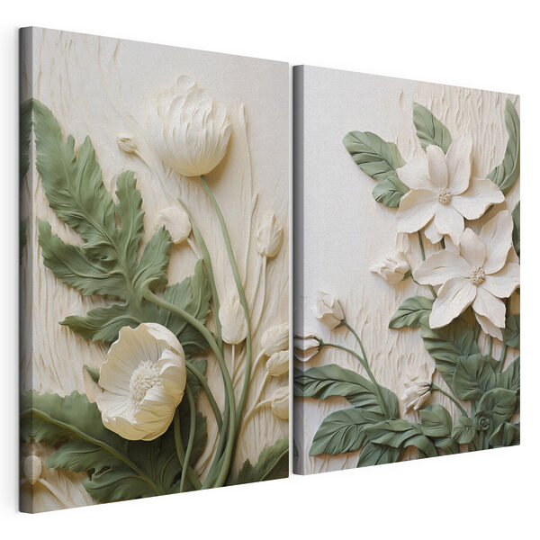 Delicadas flores con una exuberante vegetación Lámina modular sobre lienzo Delicadas flores con una exuberante vegetación