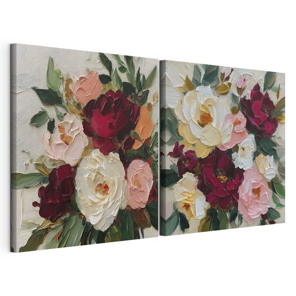Lámina modular sobre lienzo Flores de colores vivos en suaves tonos pastel