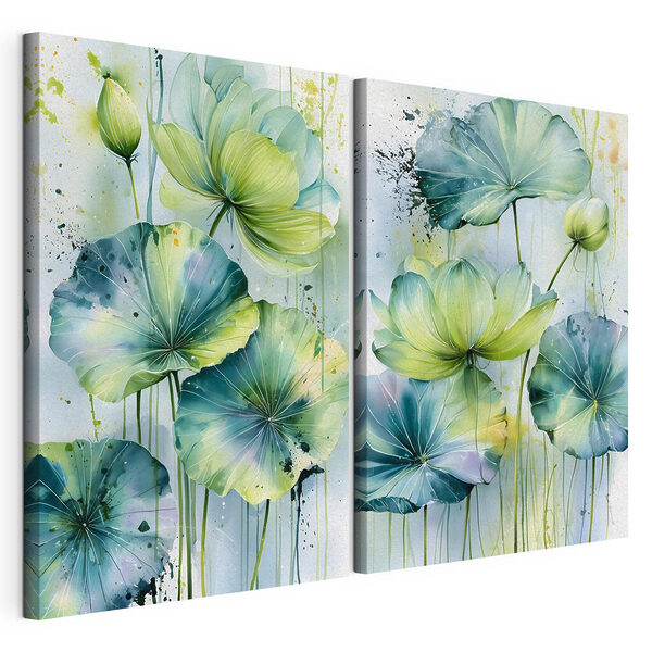 Lámina modular sobre lienzo Cuadro de flores con hojas verdes