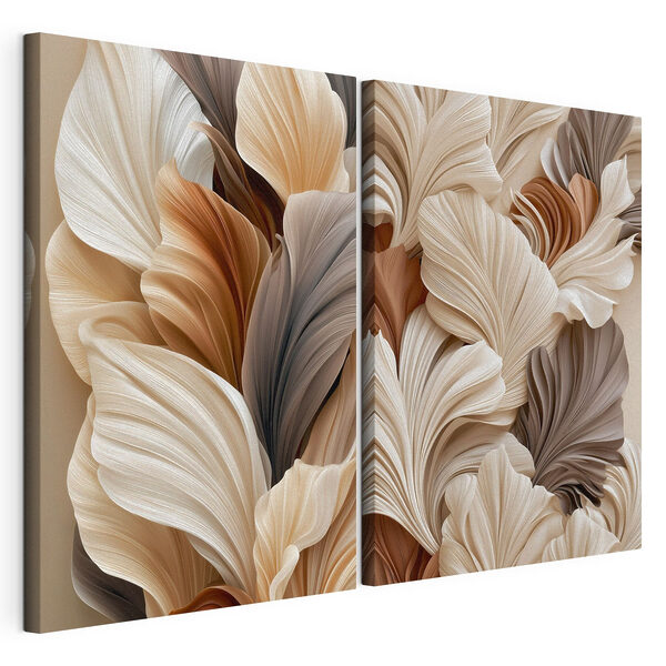 - Elegantes capas de hojas ondulantes Lámina modular sobre lienzo - Elegantes capas de hojas ondulantes