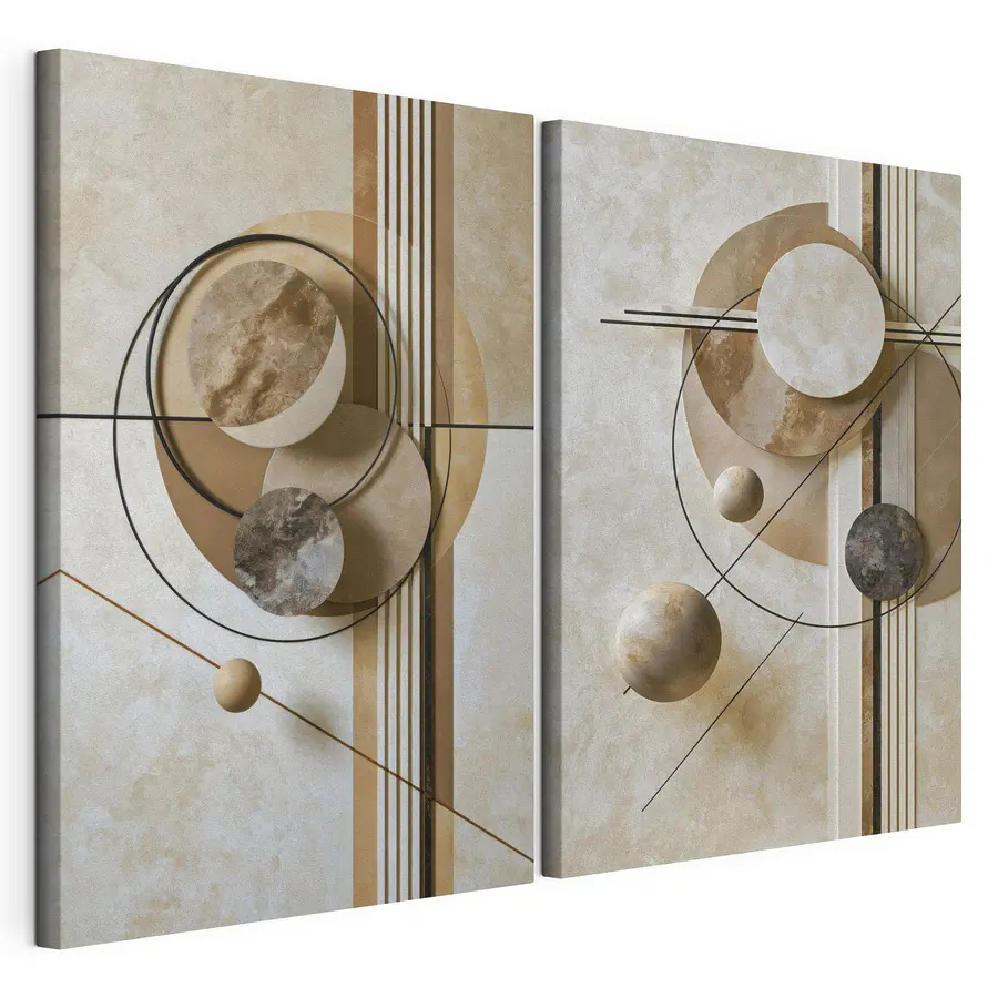 Cuadro modular Collage artístico con círculos y líneas (SKU: m30546)