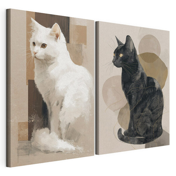 Lámina modular sobre lienzo Gato blanco y gato negro