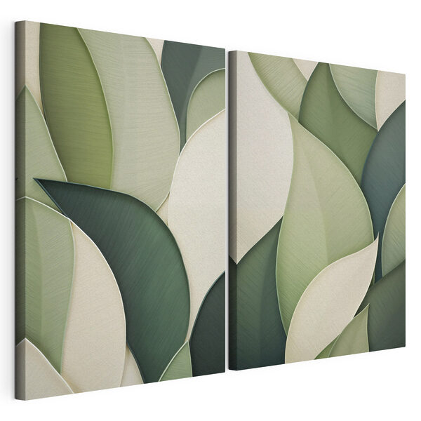 Suaves curvas en tonos verdes y beige Lámina modular sobre lienzo Suaves curvas en tonos verdes y beige