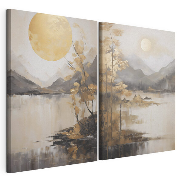 Lámina modular sobre lienzo Cuadro de un paisaje con la luna y las montañas