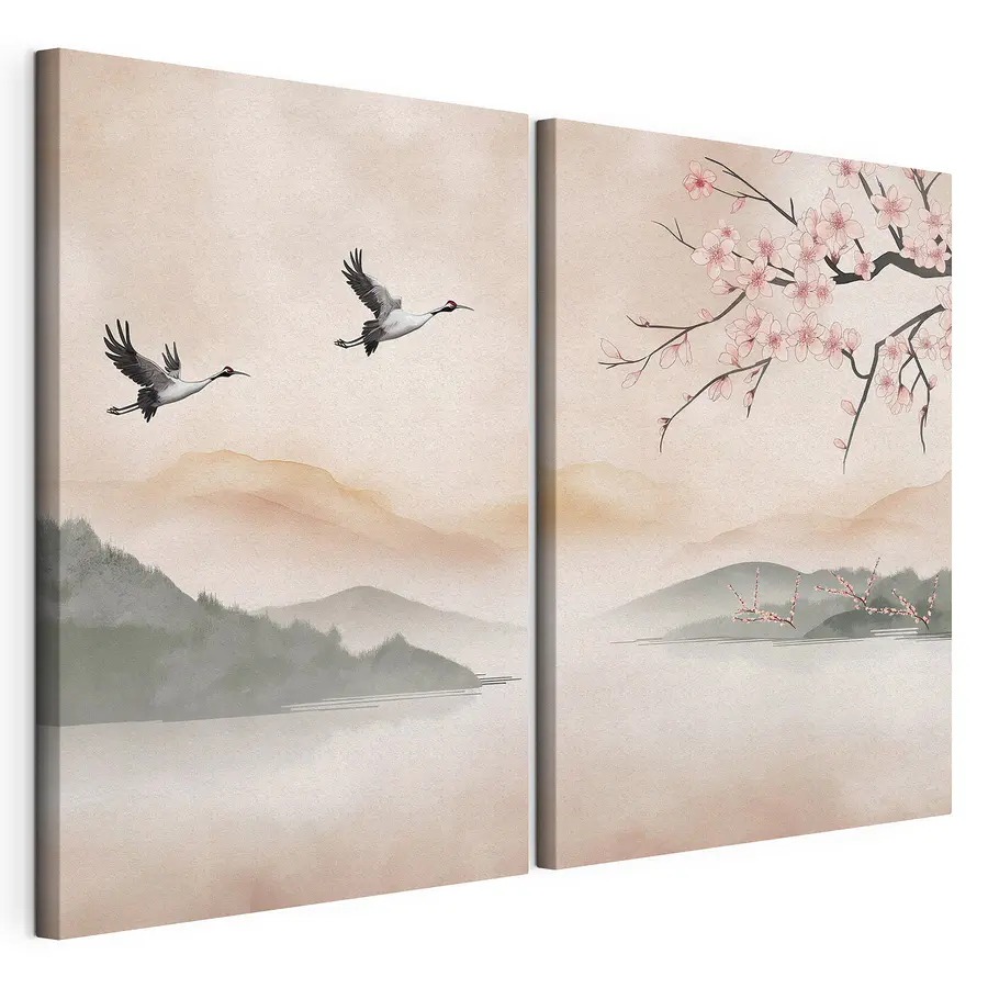 Cuadro modular Vuelo primaveral de grullas (SKU: m30873)