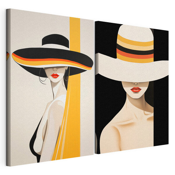 Lámina modular sobre lienzo Mujer con sombrero