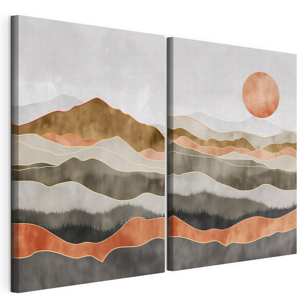 Cuadro de colinas y sol Lámina modular sobre lienzo Cuadro de colinas y sol