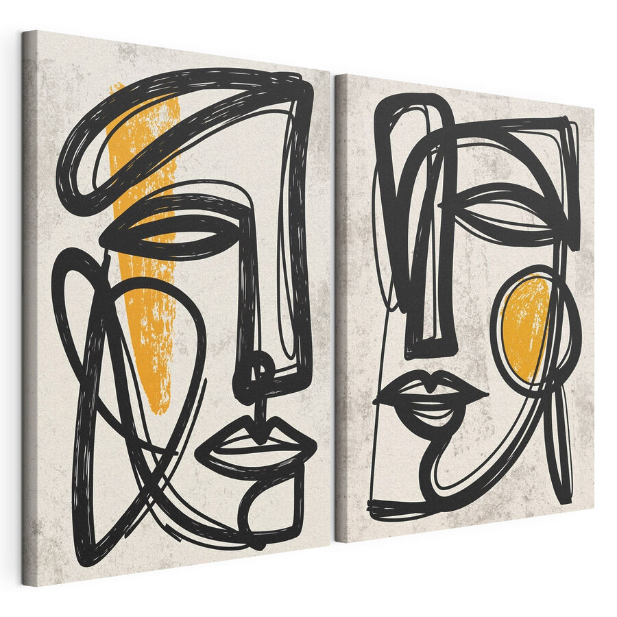 Cuadro modular Un par de caras dibujadas en negro y amarillo (SKU: m30713) Cuadro modular Un par de caras dibujadas en negro y amarillo (SKU: m30713)
