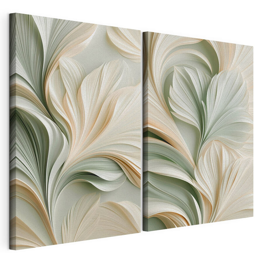 Cuadro modular Collage con un diseño floral en blanco y verde (SKU: m30709)