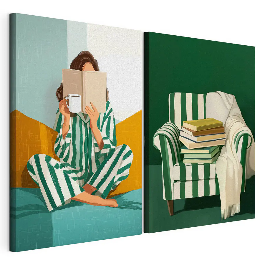 Cuadro modular Lectura en pijama (SKU: m30790)