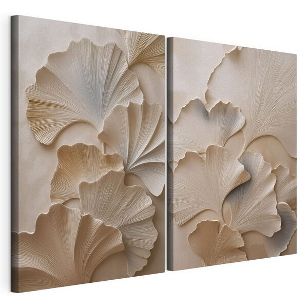 Delicadas hojas de ginkgo en tonos suaves Lámina modular sobre lienzo Delicadas hojas de ginkgo en tonos suaves