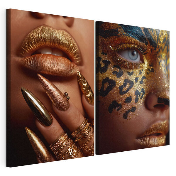 Lámina modular sobre lienzo Labios y uñas con un toque artístico llamativo