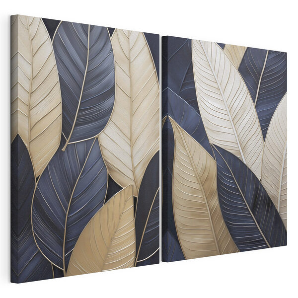 Lámina modular sobre lienzo Hojas elegantes en colores contrastantes