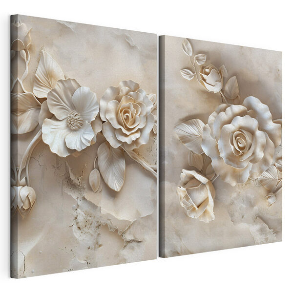 Lámina modular sobre lienzo Collage de flores sobre una superficie de mármol