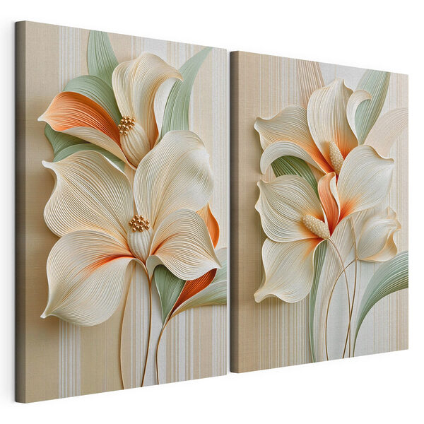 Lámina modular sobre lienzo Delicadas flores en tonos suaves