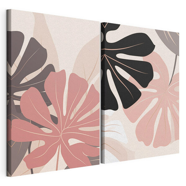 Lámina modular sobre lienzo Hojas elegantes en colores suaves