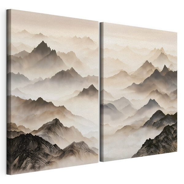Lámina modular sobre lienzo Collage de montañas con niebla