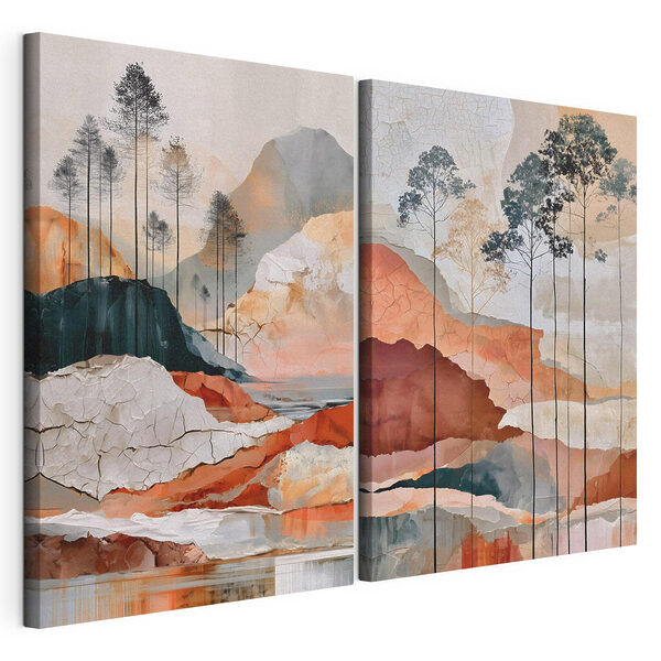 Lámina modular sobre lienzo Cuadro de un paisaje con árboles y agua