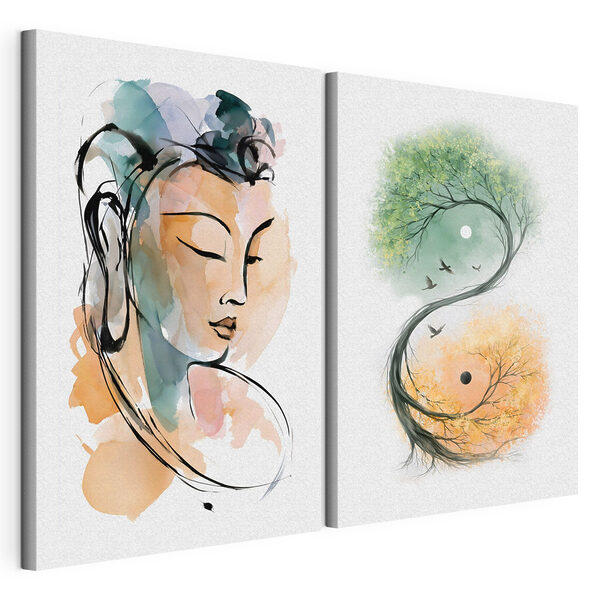 Lámina modular sobre lienzo Dibujo de una mujer y un árbol