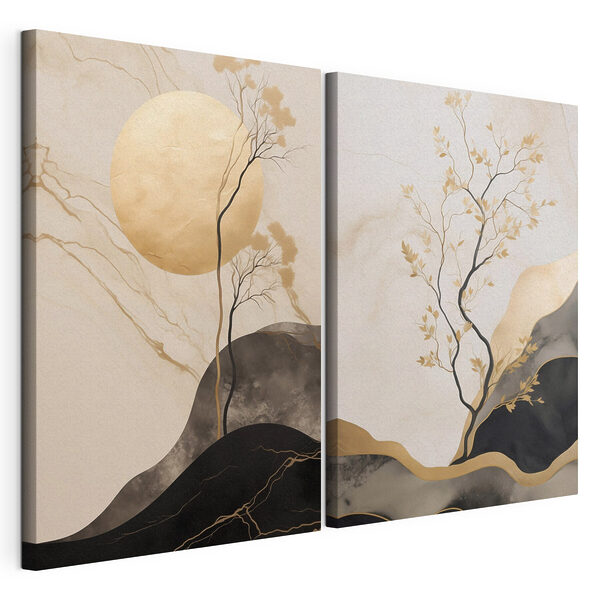 Lámina modular sobre lienzo Cuadro de un árbol y la luna