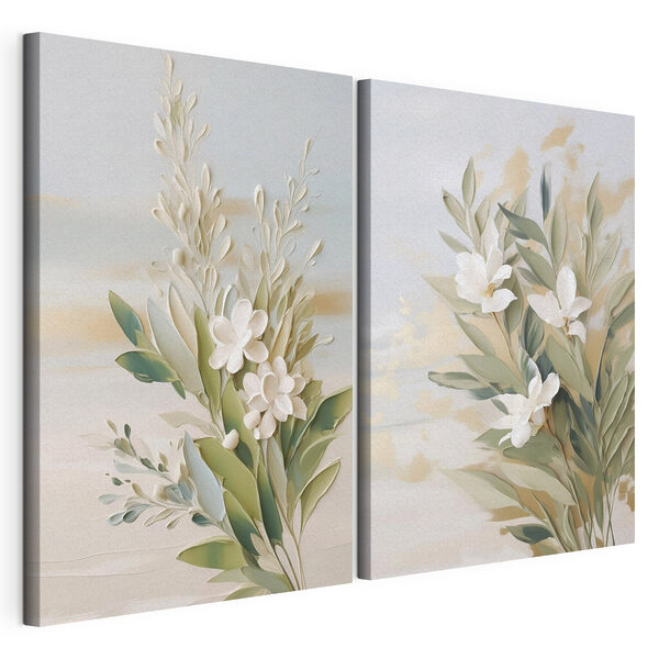 Lámina modular sobre lienzo Pintura de flores y hojas