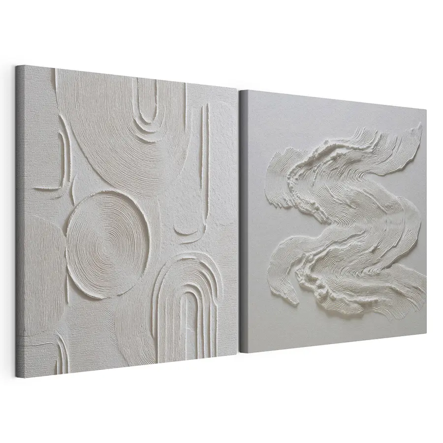 Cuadro modular Motivos curvos en suaves tonos blancos (SKU: m30761)