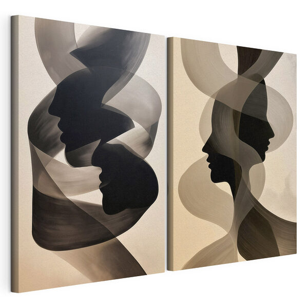 Un par de caras en blanco y negro Lámina modular sobre lienzo Un par de caras en blanco y negro